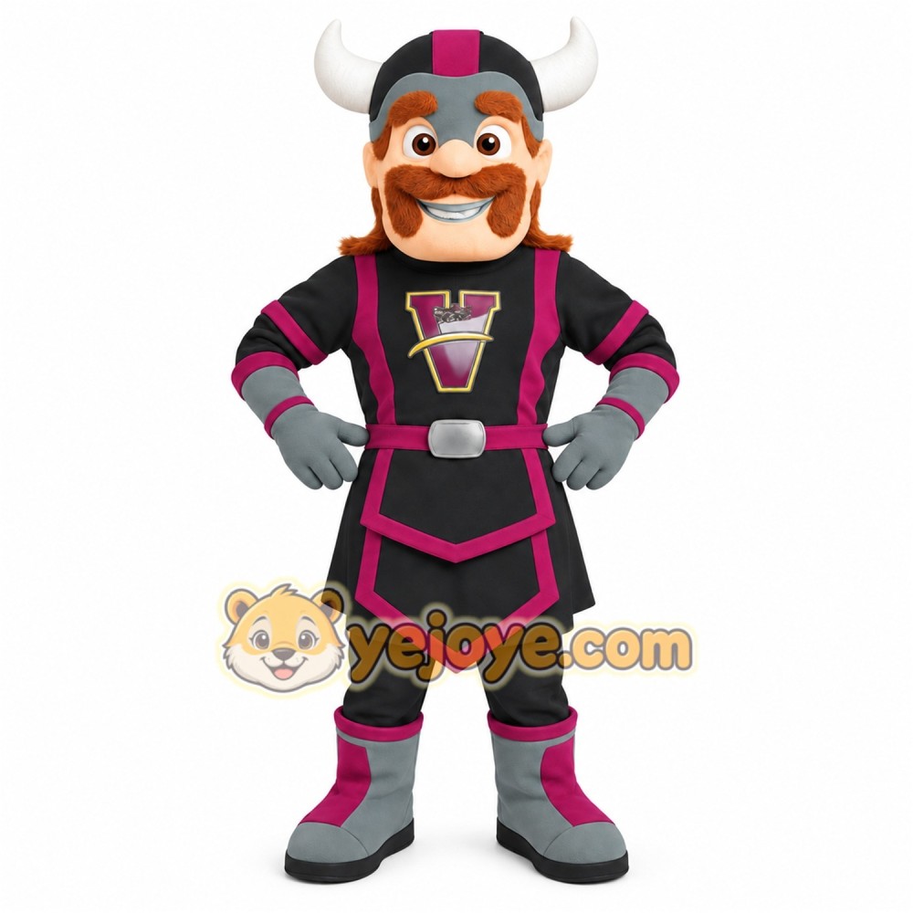 Black Magenta Gray Viking Mascot Costume Black Magenta Gray Viking Mascot Costume