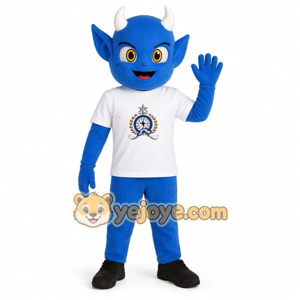 Blue White Horned Devil Mascot Costume