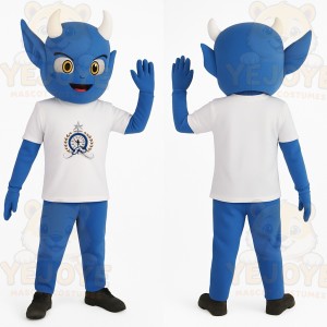 Blue White Horned Devil Mascot Costume
