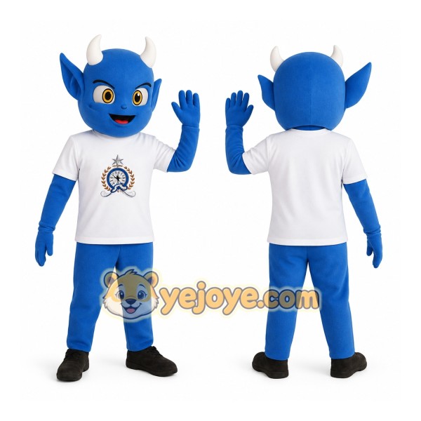 Blue White Horned Devil Mascot Costume