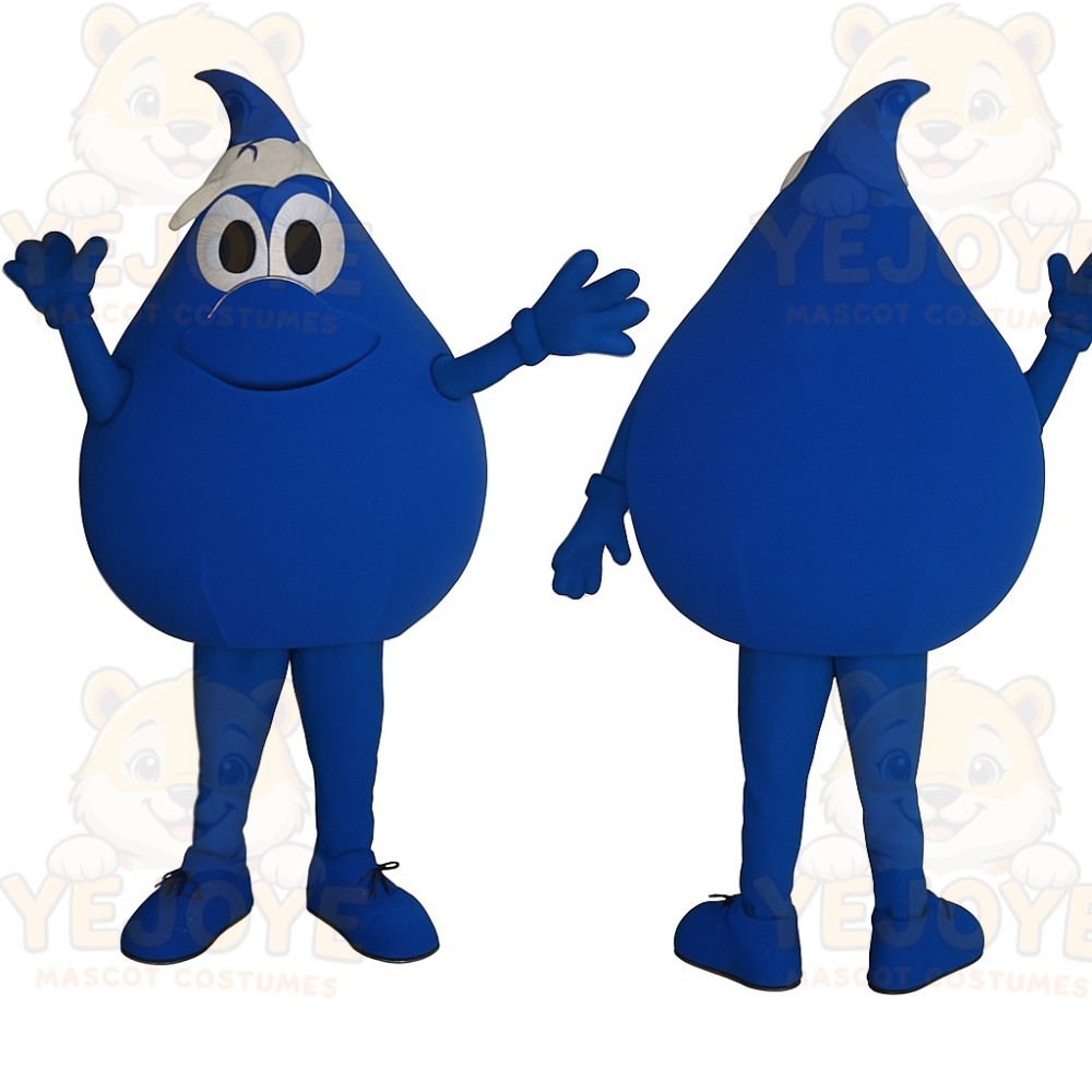 Blue Smiling Water Droplet Mascot Costume