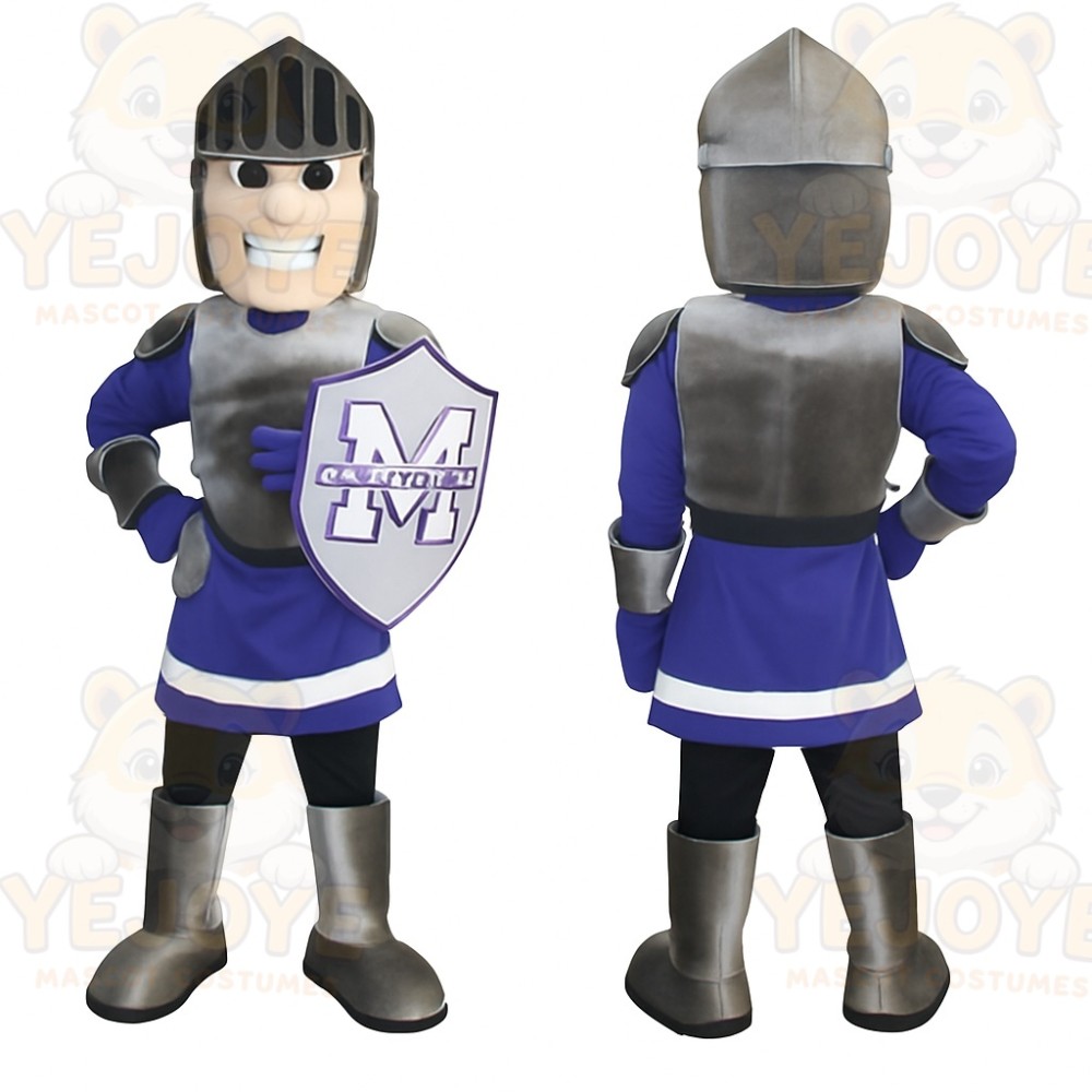 Royal Blue Silver Knight Mascot Costume
