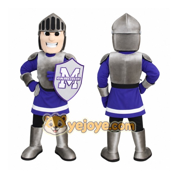 Royal Blue Silver Knight Mascot Costume