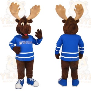 Brown Moose Blue Jersey Mascot Costume