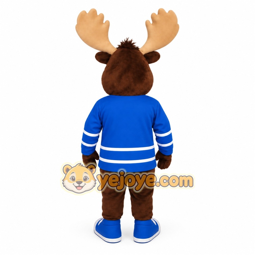 Brown Moose Blue Jersey Mascot Costume