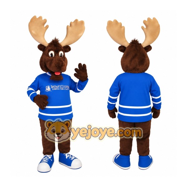 Brown Moose Blue Jersey Mascot Costume