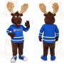 Brown Moose Blue Jersey Mascot Costume