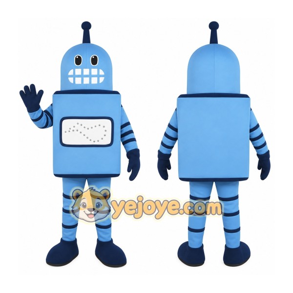 Light Blue Dark Navy Robot Mascot Costume