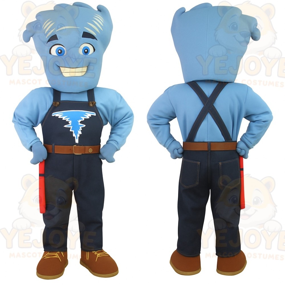 Blue Navy Brown Worker Man Mascot Costume