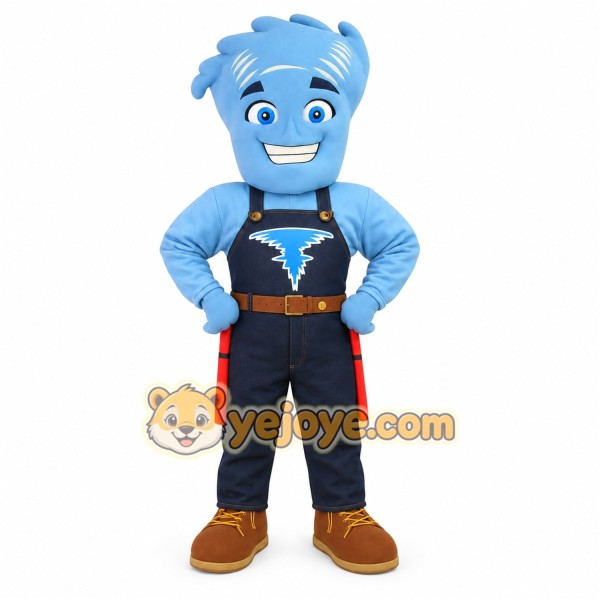 Blue Navy Brown Worker Man Mascot Costume
