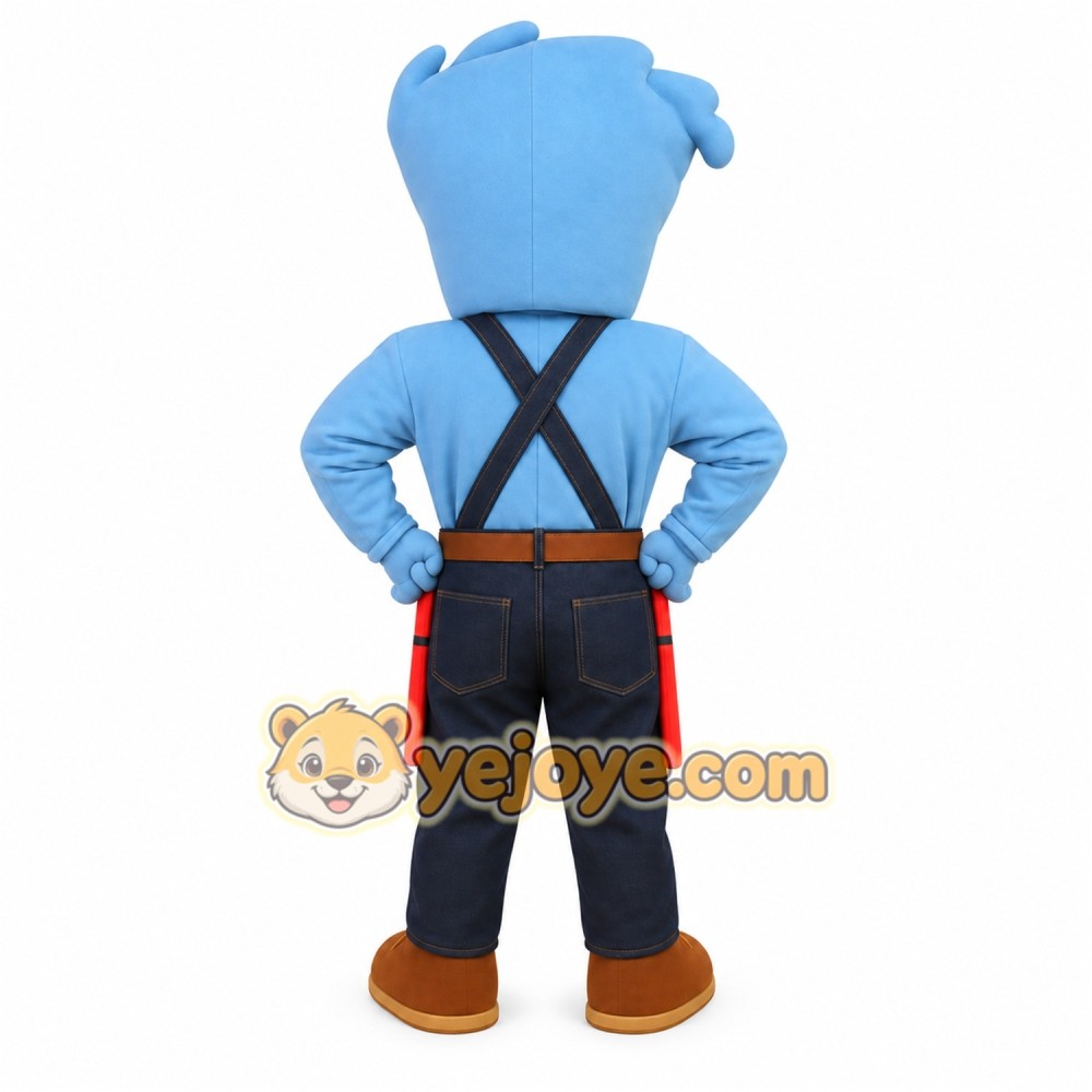 Blue Navy Brown Worker Man Mascot Costume Blue Navy Brown Worker Man Mascot Costume