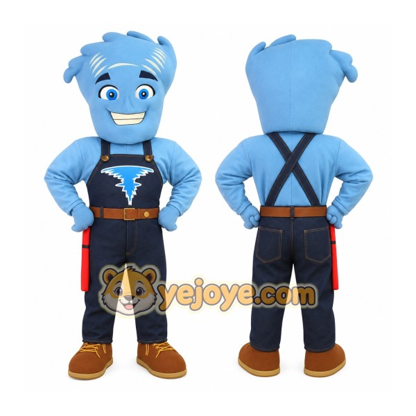 Blue Navy Brown Worker Man Mascot Costume