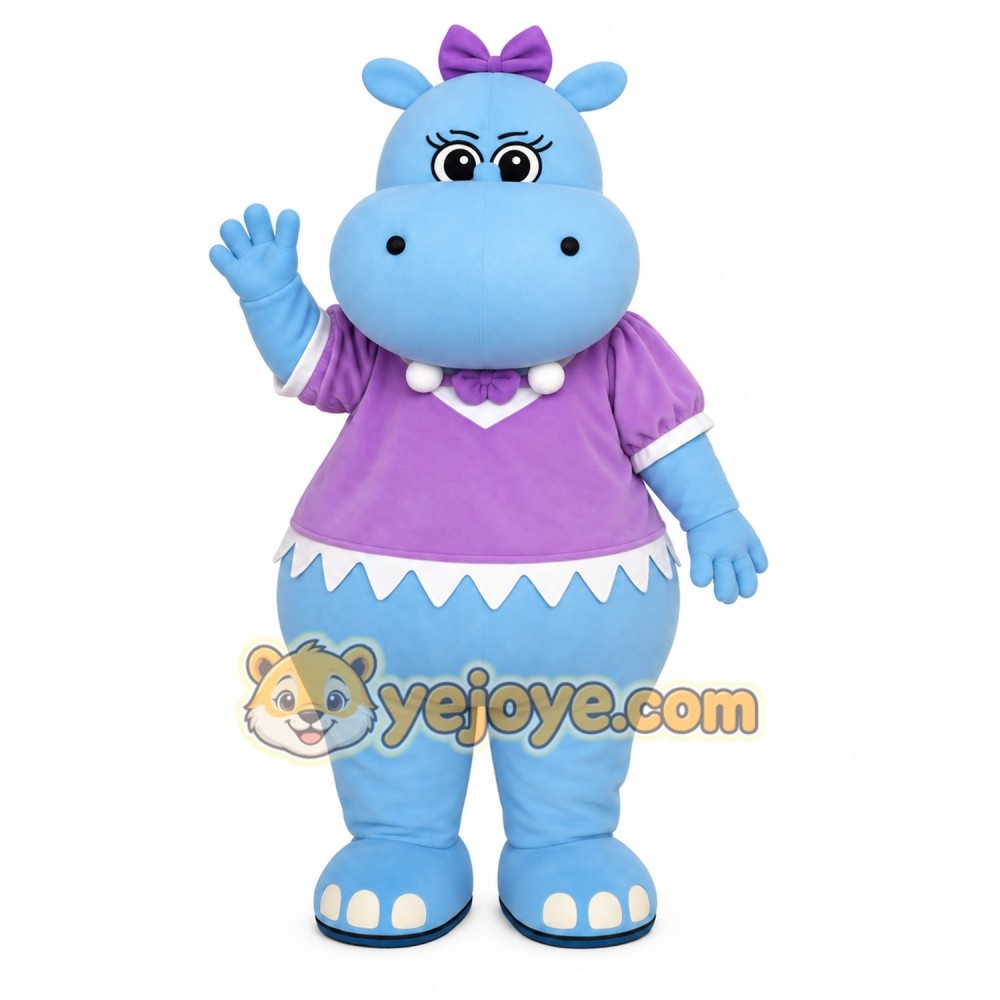 Light Blue Purple Hippo Mascot Costume