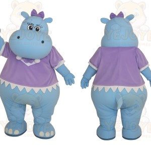 Light Blue Purple Hippo Mascot Costume