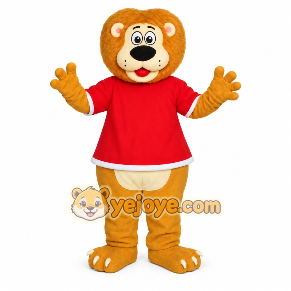 Golden Brown Red Shirt Lion Mascot Costume
