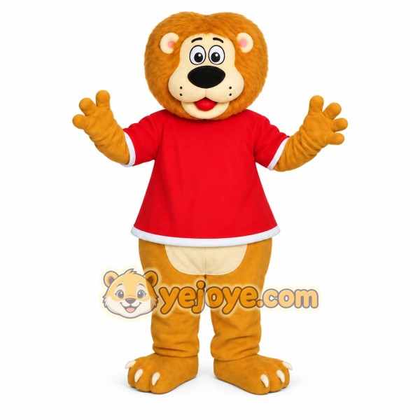 Golden Brown Red Shirt Lion Mascot Costume