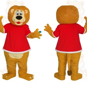 Golden Brown Red Shirt Lion Mascot Costume