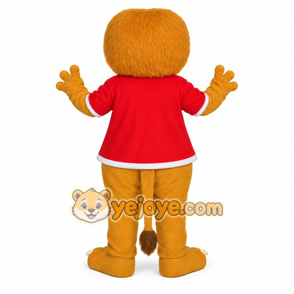 Golden Brown Red Shirt Lion Mascot Costume