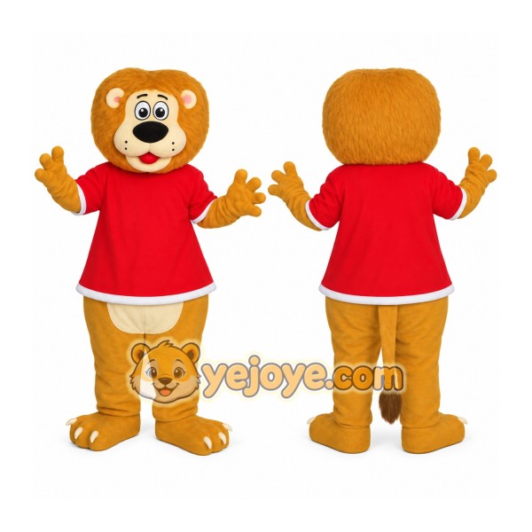 Golden Brown Red Shirt Lion Mascot Costume