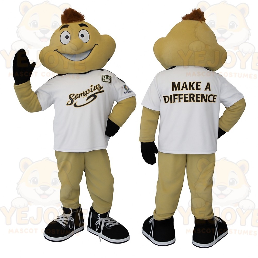 Tan Brown White Smiling Boy Mascot Costume