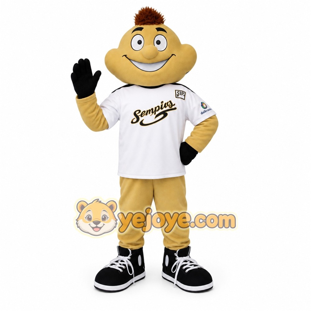 Tan Brown White Smiling Boy Mascot Costume