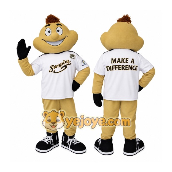 Tan Brown White Smiling Boy Mascot Costume