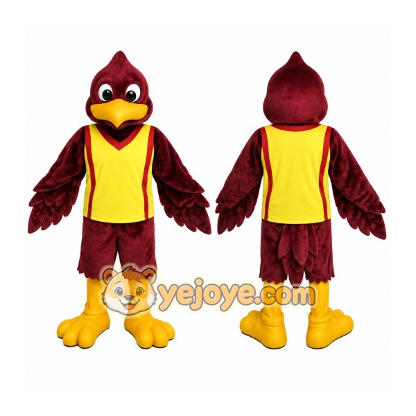 Burgundy Yellow Cardinal Mascot Costume