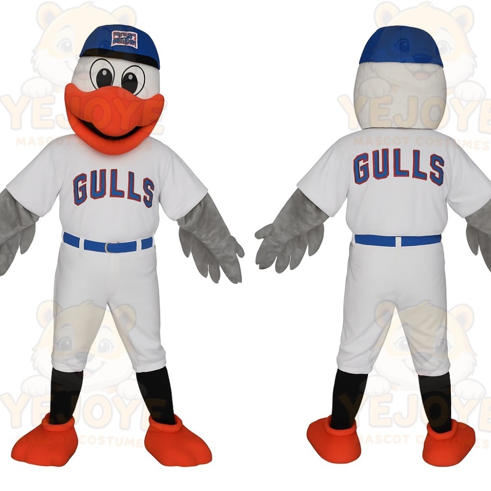 White Blue Orange Seagull Baseball Mascot Costume