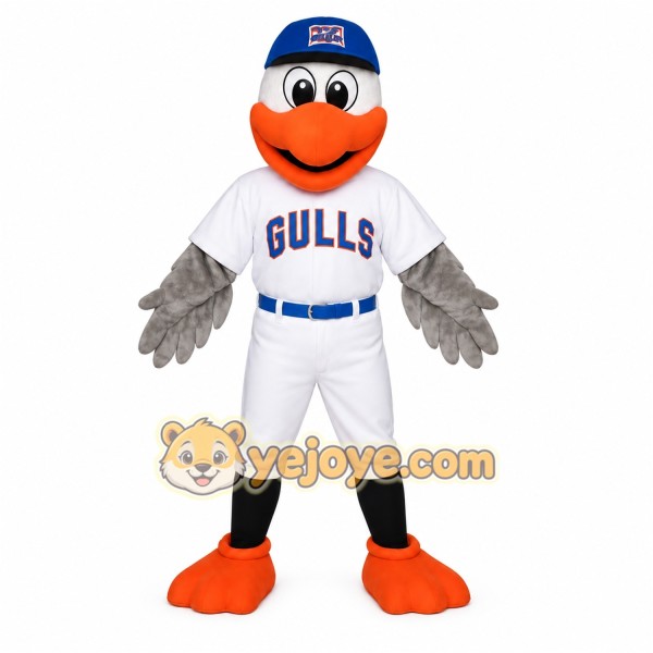 White Blue Orange Seagull Baseball Mascot Costume