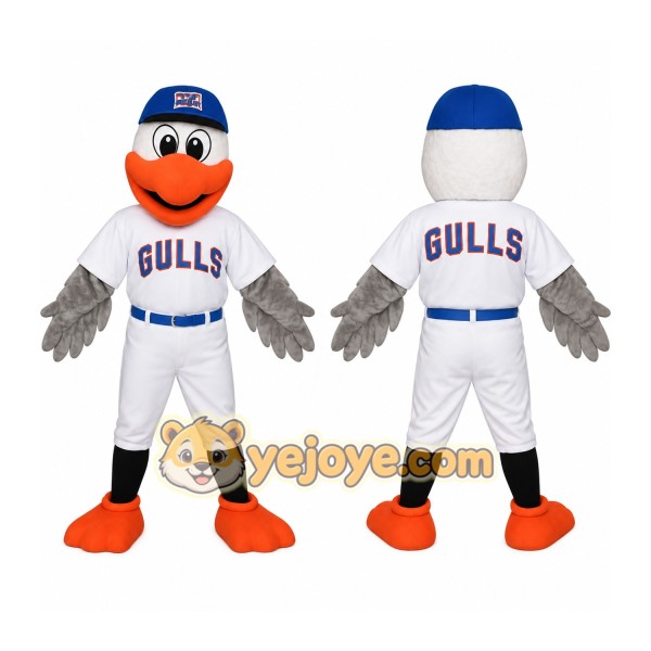 White Blue Orange Seagull Baseball Mascot Costume