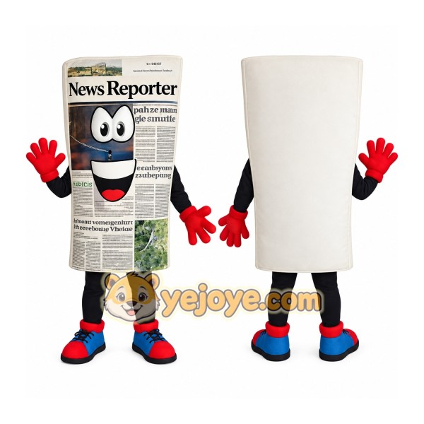 White Black Red Newspaper Mascot Costume
