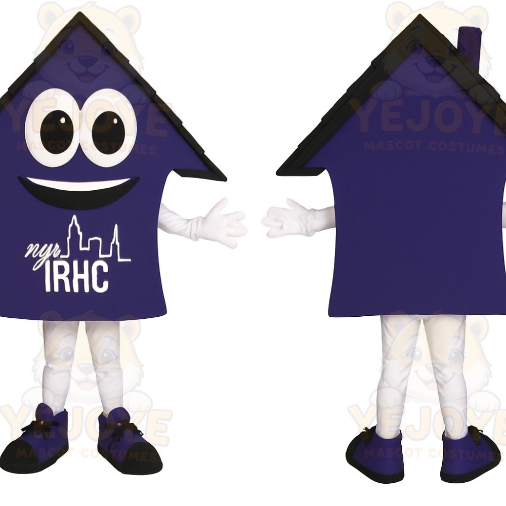 Purple Black Smiling House Mascot Costume
