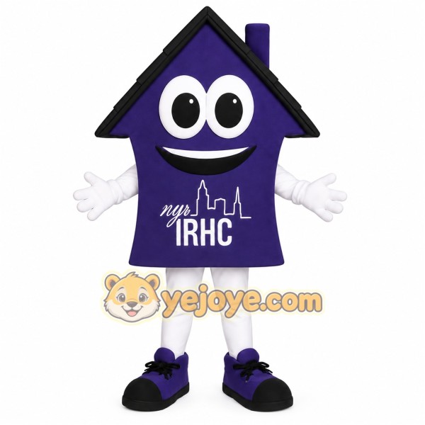 Purple Black Smiling House Mascot Costume