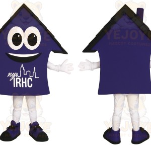 Purple Black Smiling House Mascot Costume