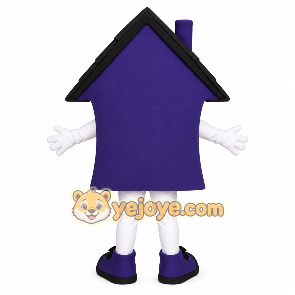 Purple Black Smiling House Mascot Costume Purple Black Smiling House Mascot Costume
