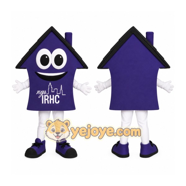 Purple Black Smiling House Mascot Costume