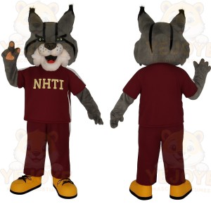 Gray Burgundy Yellow Bobcat Mascot Costume