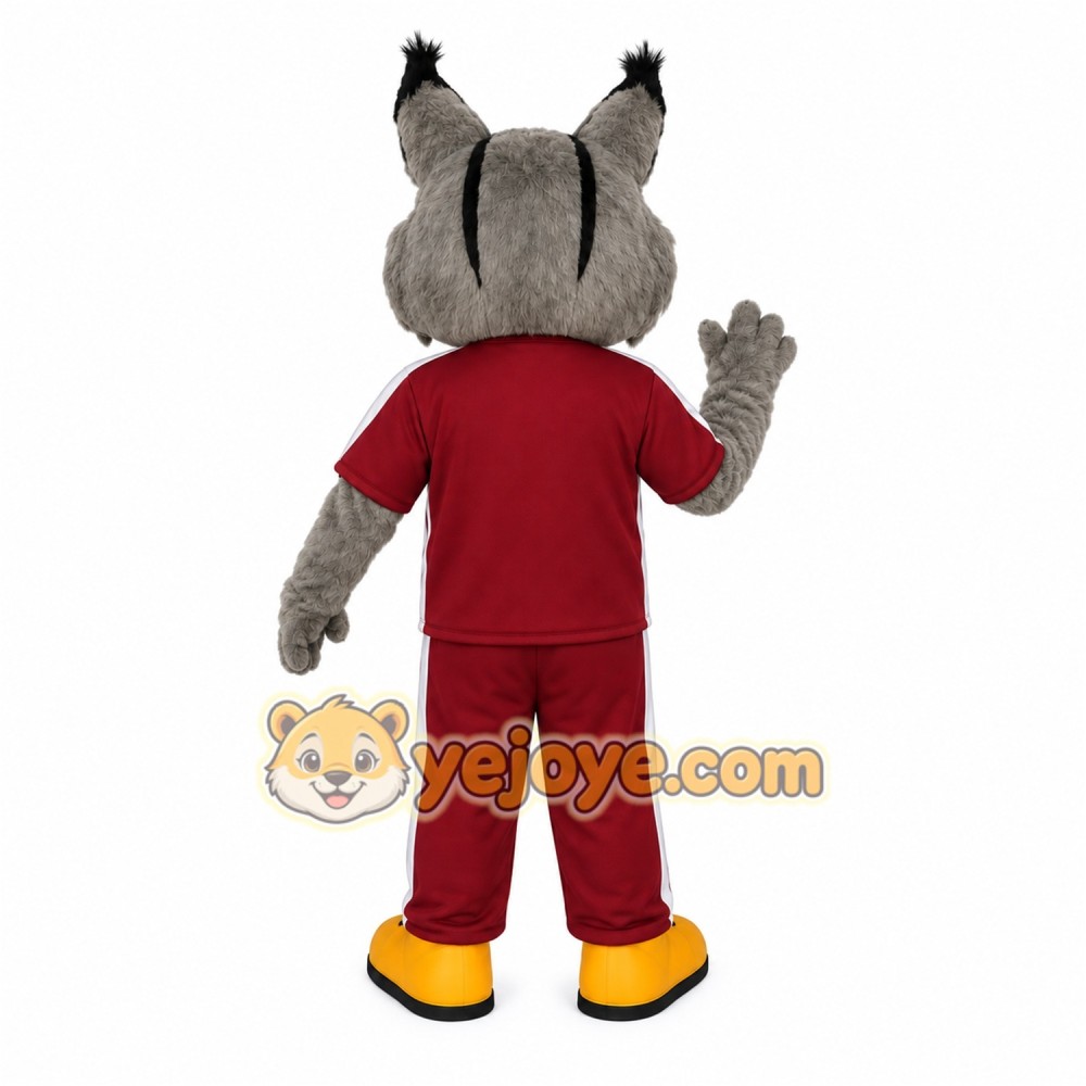 Gray Burgundy Yellow Bobcat Mascot Costume Gray Burgundy Yellow Bobcat Mascot Costume