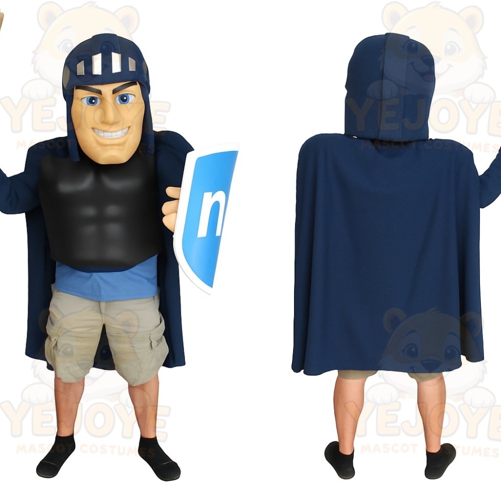 Navy Blue Black Armored Superhero Mascot Costume
