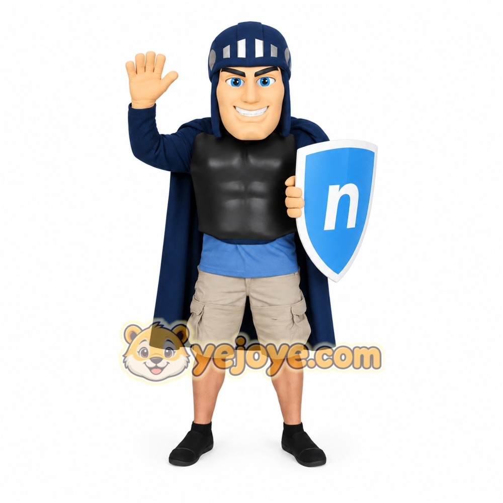 Navy Blue Black Armored Superhero Mascot Costume