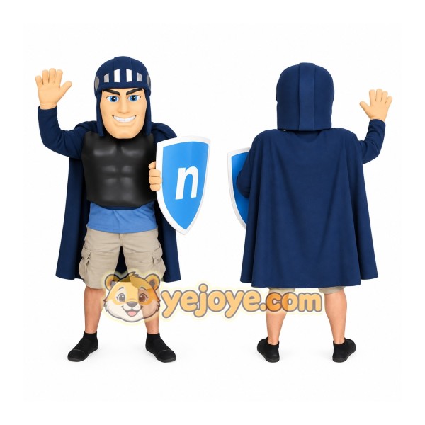 Navy Blue Black Armored Superhero Mascot Costume