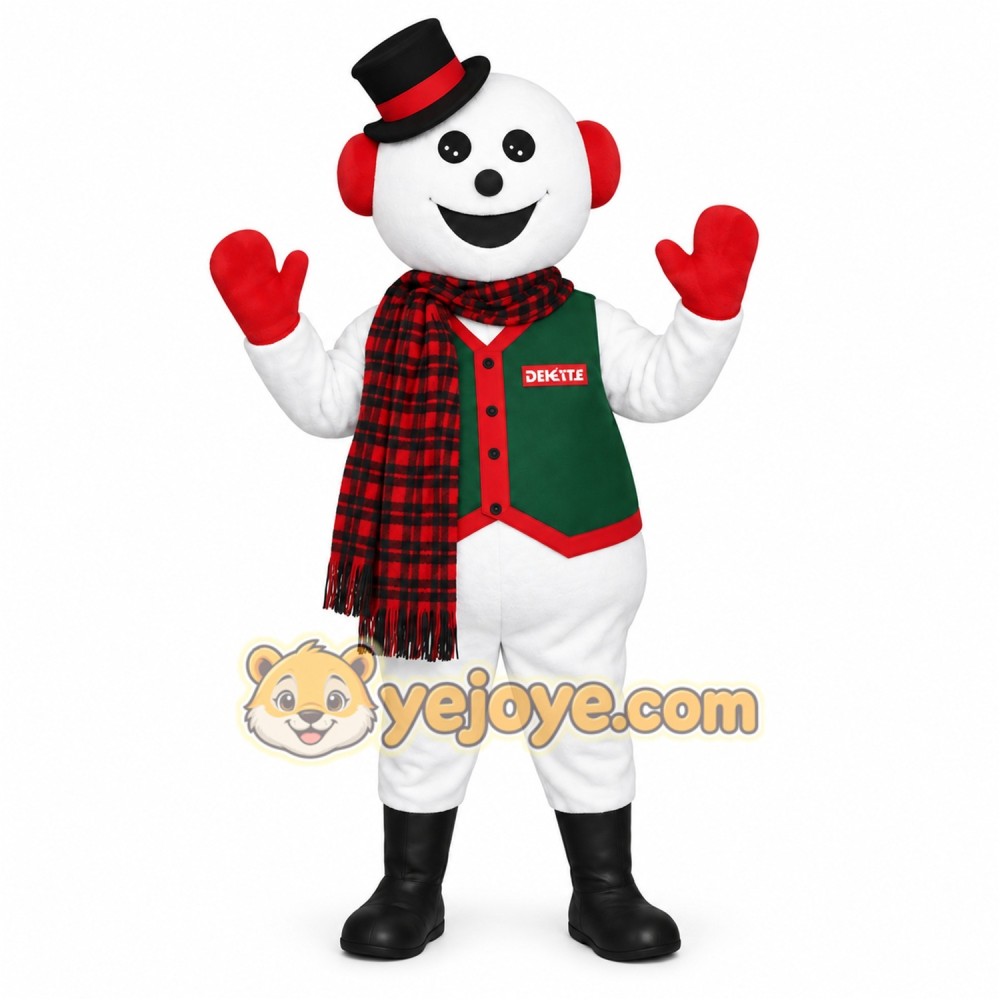 White Green Red Top Hat Snowman Mascot Costume