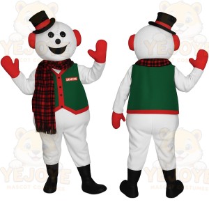 White Green Red Top Hat Snowman Mascot Costume