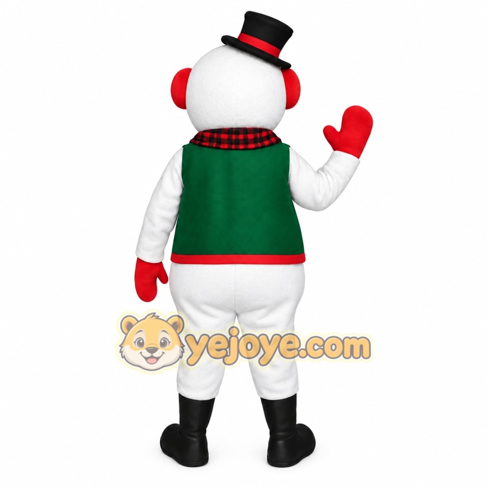 White Green Red Top Hat Snowman Mascot Costume