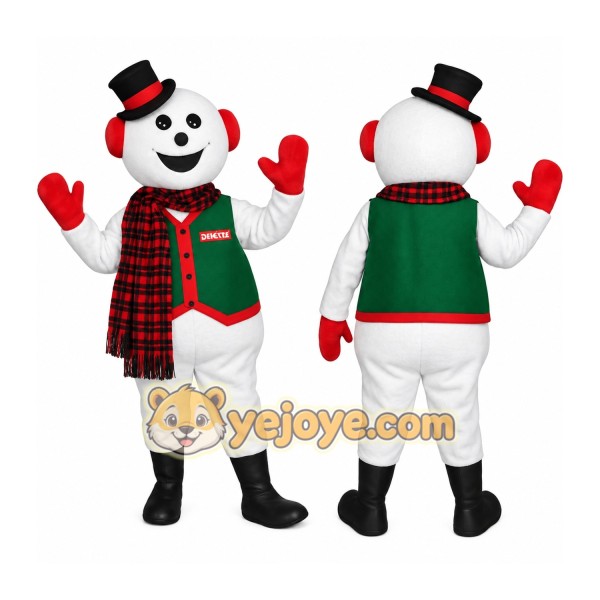 White Green Red Top Hat Snowman Mascot Costume