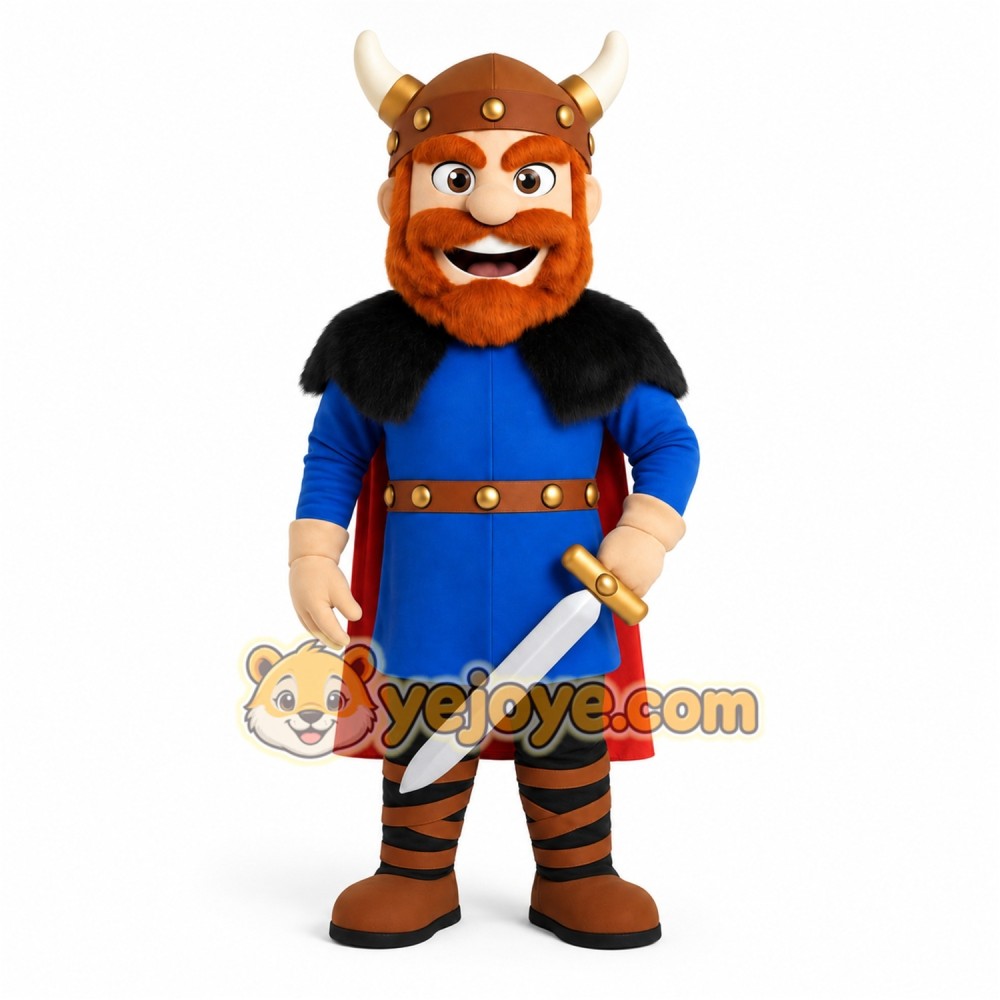 Blue Red Brown Bearded Viking Mascot Costume