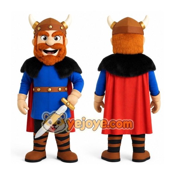 Blue Red Brown Bearded Viking Mascot Costume