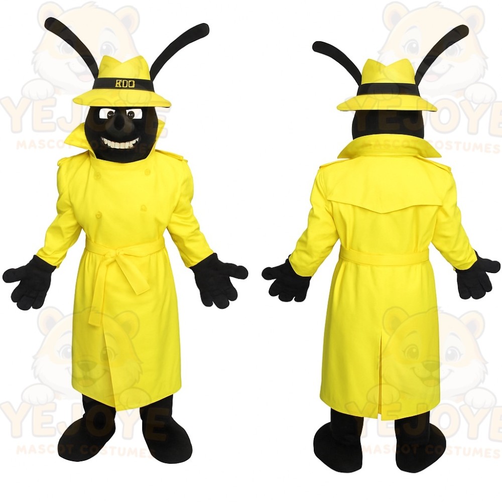 Yellow Black Detective Ant Mascot Costume