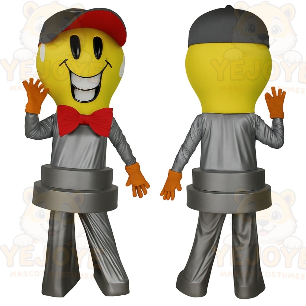 Yellow Gray Smiling Light Bulb Mascot Costume