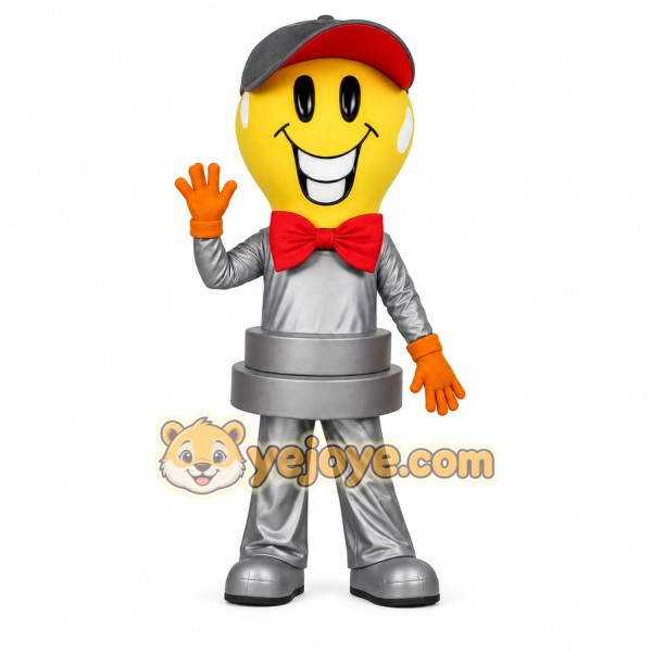 Yellow Gray Smiling Light Bulb Mascot Costume